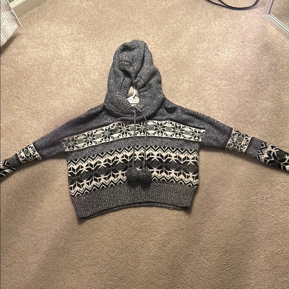 Between me & you Gray Patterned Hooded Sweater